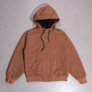 TNA Aritzia Canvas Full Zip Workwear Hooded Bomber Jacket Quilt Lined Orange Med